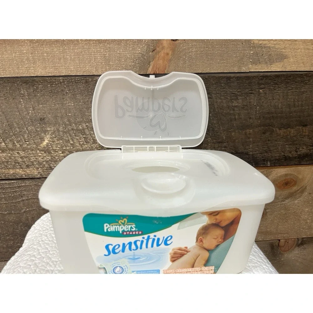 Sensitive Pampers Baby Wipes Container Reusable Holder Tub White Empty